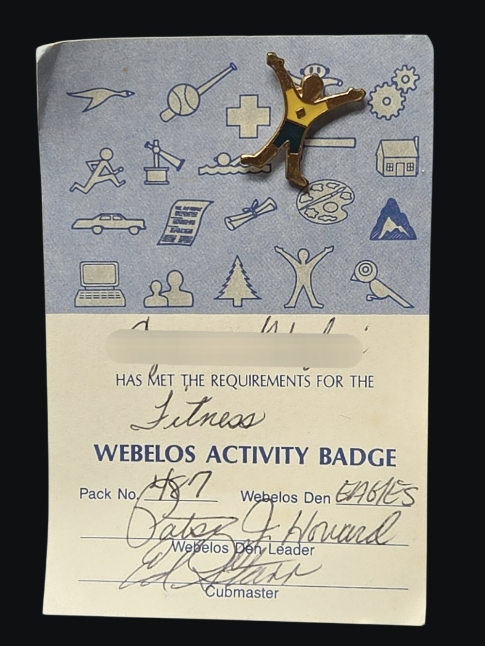 Webelos Activity Badge Pin "Fitness" Pack- #487 Den- Eagles